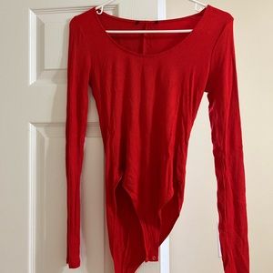 Red ribbed long sleeve body suit